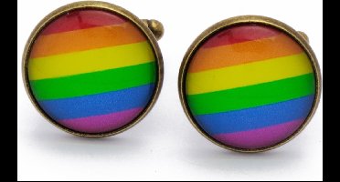 Manchetknopen - Regenboog Vlag Rond Gaypride Goud Brons