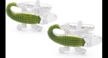 Manchetknopen - Krokodil Alligator Zilver met Groen