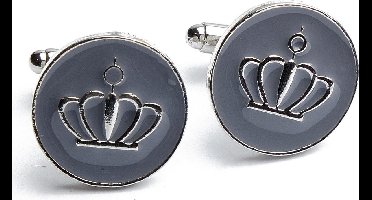 Manchetknopen - Kroon Emaille Grijs Wit