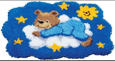 Vervaco - Knoopvormtapijt kit - Blauw beertje op wolk - PN-0014358 - Borduren - Borduurpakket - Borduurpakket volwassenen - Borduurpakket kind