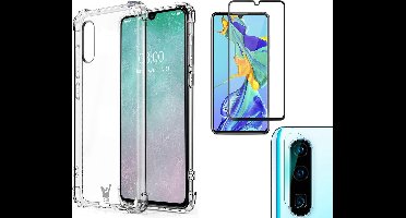 Hoesje geschikt voor Huawei P30 - Transparant Shock Proof Siliconen Case + Screenprotector Full + Camera Protector