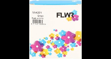 FLWR - Printetiket / m-K221 / Zwart op Wit - Geschikt voor Brother
