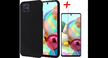 Hoesje geschikt voor Samsung Galaxy A71 - Liquid Siliconen Case Zwart + Screenprotector