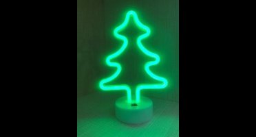 Groenovatie LED Neon Tafellamp "Kerstboom" - Op Batterijen en USB - 18x10x27cm - Groen