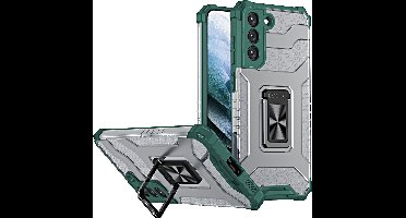 Hoesje Geschikt Voor Samsung Galaxy S21 Ultra hoesje transparent rugged case Groen - hoesje Hoesje Geschikt Voor Samsung Galaxy S21 Ultra military Grade met auto magnetische schokabsorptie hoesje