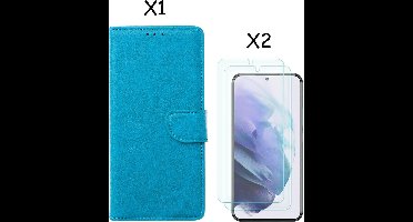 Samsung S22 hoesje Blauw Samsung Galaxy S22 5G hoesje bookcase portemonnee cover - Samsung hoesje S22 - Samsung S22 screenprotector / 2X Beschermglas