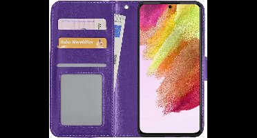 Hoesje - Met Pasjeshouder - Geschikt voor Samsung Galaxy S21 FE - Luxe Bookcase Portemonee - Flip Case - Kunstleer Book Case - Flipcase - Book Cover - Walletcase - Portemonneehoes - Paars