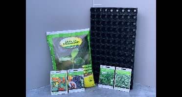 Buzzy® - moestuinzaden - salie - maggiplant - Oost-Indische kers - basilicum- zaaigrond en benodigdheden