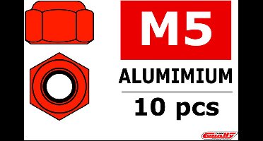 Team Corally - Aluminium zelfborgende zeskantmoer - M5 - Rood - 10 st