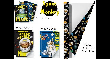 Emoji Space Monkey - Schoolpakket - kaftpapier en schriften