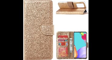 Hoesje Geschikt Voor Samsung Galaxy A22 hoesje bookcase Goud - Hoesje Geschikt Voor Samsung Galaxy A22 5G hoesje portemonnee wallet case - Hoesje A22 5G book case hoes cover