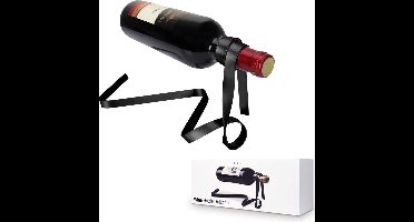 MikaMax Wijnfleshouder - Zwevende Fleshouder - Optische Illusie - Tafeldecoratie - Lint Design - Geschikt voor Iedere Fles - Origineel Cadeau - 38 × 12,5 × 15 cm - Zwart