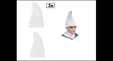 3x Kabouter / smurfen muts wit - carnaval smurf muts kabouter wit optocht festival