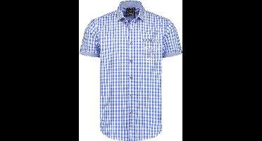 Oktoberfest Overhemd Heren - Tiroler Heren Blouse - Korte Mouwen - Blauw-Wit - Maat S