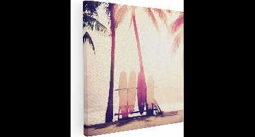 Artaza Canvas Schilderij Tropisch Strand Met Surfborden - 90x90 - Groot - Foto Op Canvas - Canvas Print
