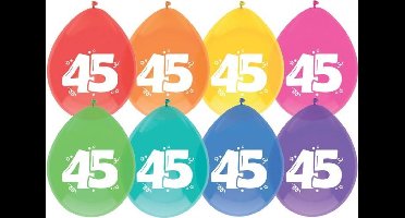 Ballonnen multicolor met opdruk "45" 30 cm 8 stuks