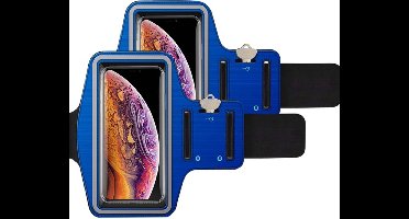 2 Pack Sport armband Geschikt voor Apple iPhone 16 Pro Max / 15 Pro Max / 14 Pro Max 13 Pro Max / 12 Pro Max / 11 Pro Max met verstelbare elastische band en sleutelhouder voor hardlopen Hoes - Wandelen Sportband - blauw