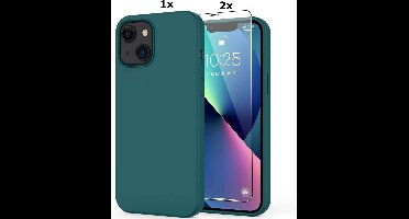 Hoesje Geschikt voor iPhone 12 Mini Soft Nano siliconen Gel Donkergroen Hoesje Met 2X Glazen screenprotector