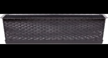 Prosperplast Plantenbak Ratolla - kunststof rotan - donkerbruin - 8L - 50x17x15cm - bloembak met opvangschotel