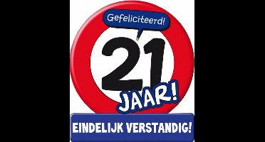 wenskaart 21 jaar verkeersbord 14 x 16 cm karton