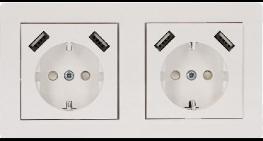 DUO Inbouw Stopcontacten met 2 x 2 USB A snelladers - Universeel - Wit