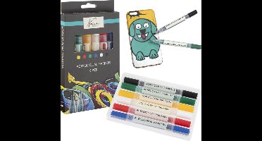 Nassau Fine Art Professionele Acrylstiften | 6 verschillende kleuren | Doppelmarkers | Geschikt voor stenen - schoenen - glas - plastic - hout - kleding