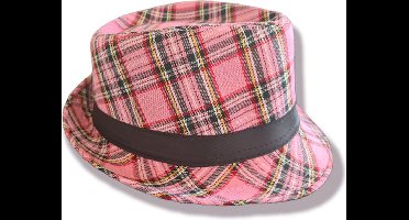 Trilby hoedje roze ruit, feesthoedje, Carnaval, Zomer, Kindercrea