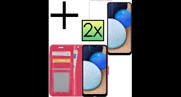 Hoesje - Met 2x Screenprotector - Geschikt voor Samsung Galaxy A02s - Luxe Pasjeshouder - Bookcase Portemonee - Flip Case - Kunstleer Book Case - Flipcase Hoes - Book Cover - Walletcase - Portemonneehoes - Donkerroze