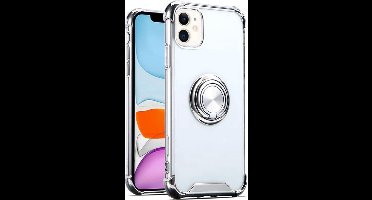 Hoesje Geschikt voor iPhone 11 Pro hoesje silicone met ringhouder Back Cover case - Transparant/Zilver