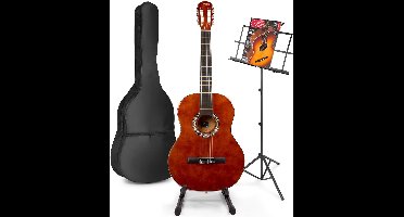 Akoestische gitaar voor beginners - MAX SoloArt klassieke gitaar / Spaanse gitaar 4/4 - Met o.a. 39'' gitaar, gitaar standaard, muziekstandaard, gitaartas, gitaar stemapparaat en extra accessoires - Bruin (hout)