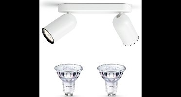 Philips Pongee Opbouwspot (Wit) - Warmwit Licht - Plafondspot met 2 Lichtpunten - GU10 - SceneSwitch - Eenvoudig Dimbaar met Je Klassieke Schakelaar