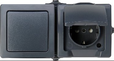 Nautic Horizontale stopcontactcombinatie - spatwaterdicht - antraciet - met randaarde - IP44