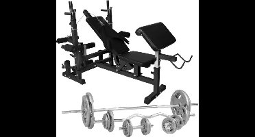 Gorilla Sports Universele Halterbank Wit + 108 kg Halterset - Gripper Gietijzer