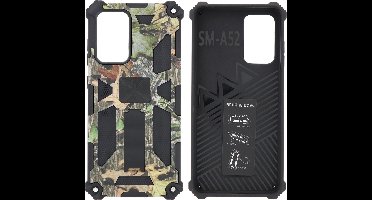 Hoesje Geschikt Voor Samsung Galaxy A52 (5G) Hoesje - Rugged Extreme Backcover Blaadjes Camouflage met Kickstand - Groen