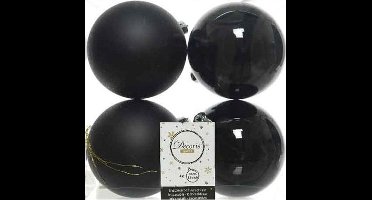 Decoris Kerstballen - 4x st - zwart - 10 cm - kunststof - kerstversiering