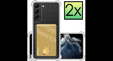 Hoesje - 2 Stuks - Geschikt voor Samsung Galaxy S22 - Met Pashouder en Kaarthouder - Telefoon Hoes Shockproof - Siliconen Case - Back Cover - Shock Proof - Pasjes Houder - Transparant