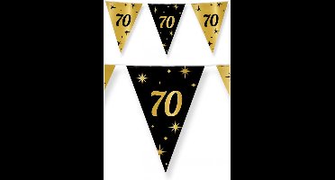 70 jaar Leeftijd verjaardag vlaggetjes - 2x stuks - zwart/goud - 10 meter - versiering - feestartikelen
