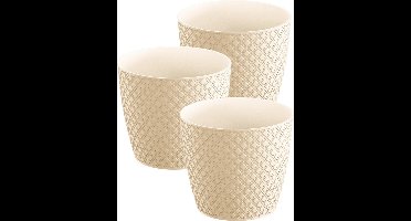 3x stuks orient stijl plantenpot/bloempot kunststof dia 16 cm en hoogte 14 cm in het creme wit voor binnen/buiten