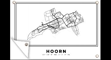 Muurdecoratie Plattegrond – Hoorn – Zwart Wit – Stadskaart - Kaart - Nederland - 180x120 cm - Tuinposter - Tuindoek