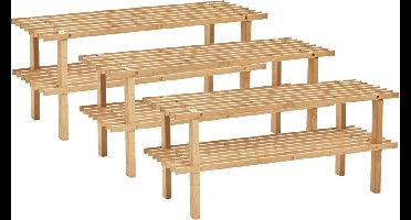 Set van 3x stuks bamboe houten schoenenrek/schoenenstandaard 2-laags 70 x 26 x 30 cm - schoenen opbergen