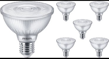 Voordeelpak 6x Philips Master Value LED Lamp Reflector E27 PAR30 9.5W 820lm 25D - 940 Koel Wit | Beste Kleurweergave - Dimbaar - Vervangt 75W