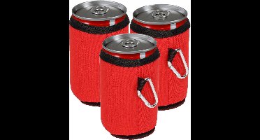 Blikjeskoeler - Drankkoeler - Thermohoes - Koelhoudhoes - 3 stuks - Karabijnhaak - Rood - Fleskoeler - Bierkoeler - Koelzak