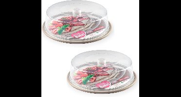 PlasticForte Taartstolp - 2x - transparant - 32 x 9,5 cm - taart / gebak bewaardoos - taupe bodem