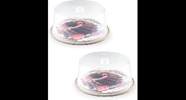 2x stuks ronde taart/gebak bewaardoos transparant 32 x 15 cm met taupe bodem - Taart bewaren/serveren in box/doos