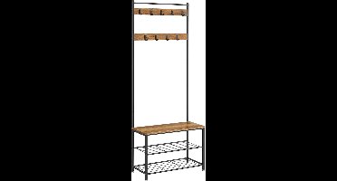 FurnStar - Kapstok - kapstok met schoenenopbergbank - halboom met schoenenrek - 3-in-1 ontwerp - stalen frame - voor hal - entree - 32 x 70 x 177 cm - industrieel - rustiek walnoot en zwart