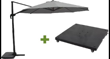 Grote Zweefparasol Virgo Antraciet 3,5M met verrijdbare 90kg voet