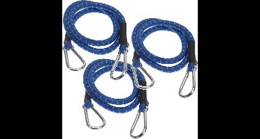 FX Tools Bagage spin/spanelastiek voor fiets/auto - 3x - blauw - 80 cm - elastiek met karabijn haken