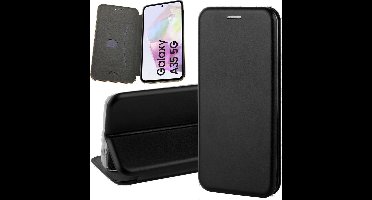 Hoesje geschikt voor Samsung Galaxy A35 - Privacy Screenprotector Volledig Dekkend Glas & Camera - Wallet Book Case Zwart