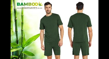 Bamboo Elements – Pyjama Heren – Shortama Heren – Pyjama Heren Volwassenen – Shortama’s – Pyjama Set – Groen L
