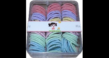 Kinderelastieken diverse kleuren ribbel 90 stuks met handig opbergdoosje